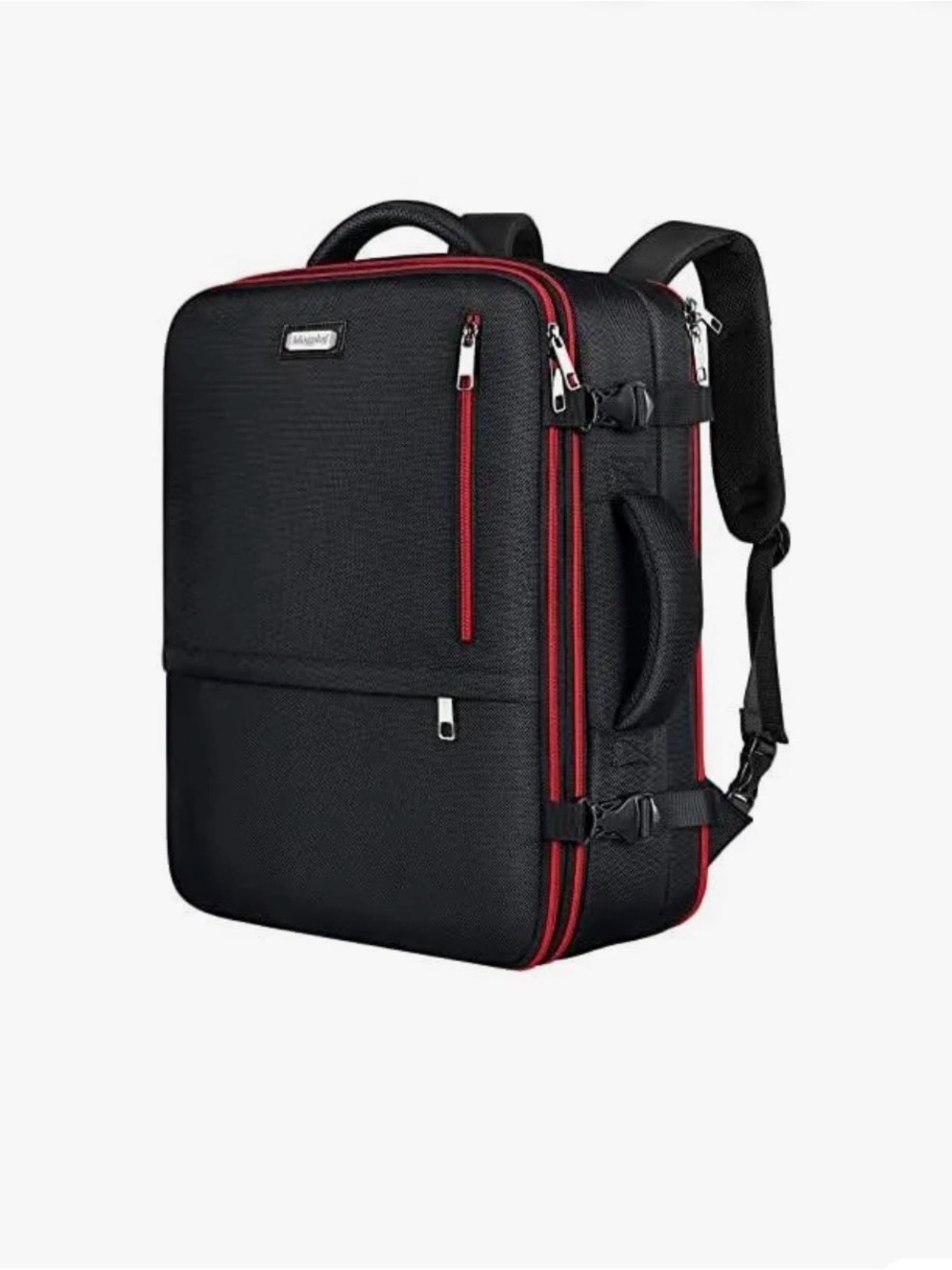 Black Travel Backpack with Red Trim